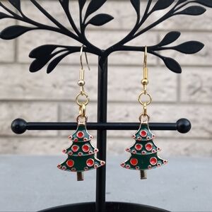 🆓 Free W/Purchase Handmade Christmas Tree Red Polkadots Dangle Earrings NWT